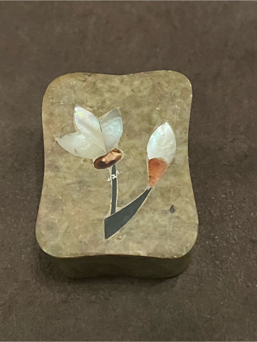 Mother of Pearl Floral Inlay Trinket Box - Beige